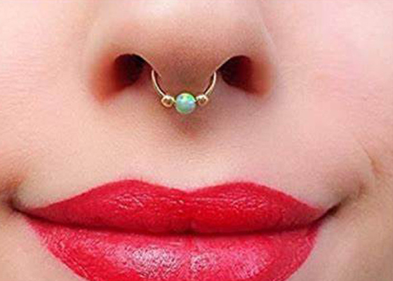 Dia 8mm Hoop Nose Piercing, แหวนจมูกทองคำขาวพร้อมหินโอปอล 3 ชิ้น ODM