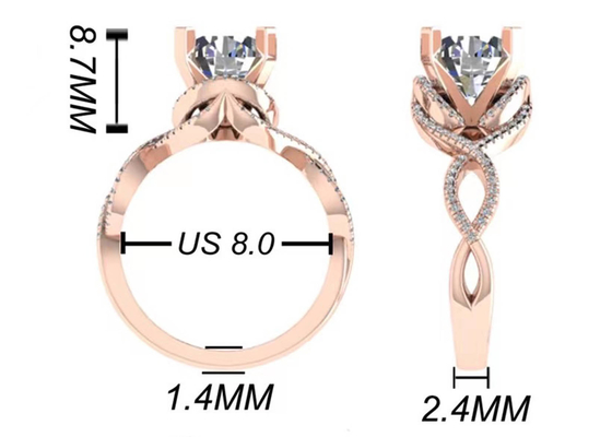 ODM 18K Rose Gold Ring 9mm Brilliant Round Cut สำหรับของขวัญแต่งงาน