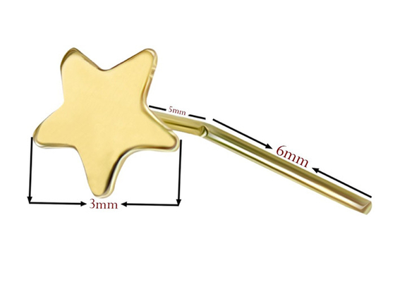 3mm Plain Star ทอง 18K เจาะจมูก L รูปร่าง 0.6mm ความหนา