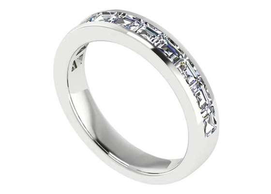 แหวนหมั้นทองคำขาว EM Cut, ทองคำขาว 18k และแหวนเพชร 3.0 × 2.3mm