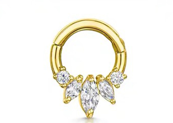 Marquise Cut 14K Gold Clicker เจาะสี่ประเภทการตั้งค่า Claw สำหรับ Septum Daith Nose