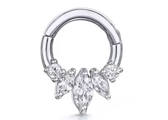 Marquise Cut 14K Gold Clicker เจาะสี่ประเภทการตั้งค่า Claw สำหรับ Septum Daith Nose
