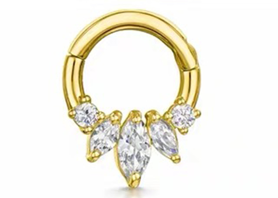 Marquise Cut 14K Gold Clicker เจาะสี่ประเภทการตั้งค่า Claw สำหรับ Septum Daith Nose
