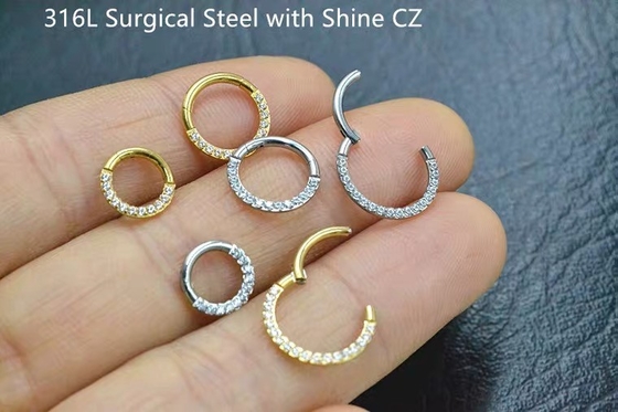 14G 16G 14k Gold Clicker เจาะจมูก Septum 6mm 10mm Size