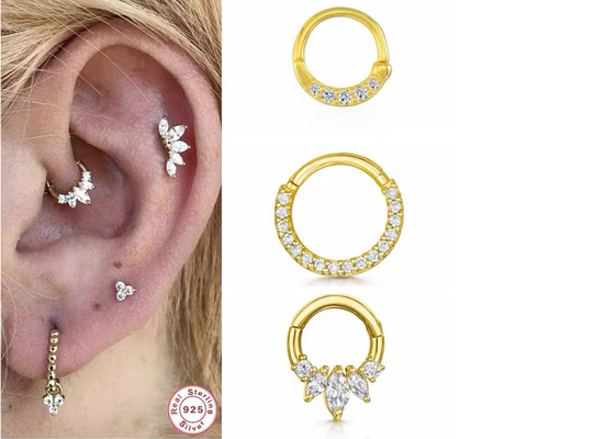 14G 16G 14k Gold Clicker เจาะจมูก Septum 6mm 10mm Size