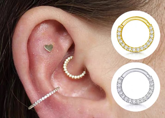 Clicker ทอง 14K บานพับไร้รอยต่อ 16g-40g สำหรับกระดูกอ่อน Tragus