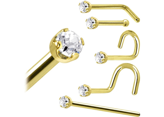 ODM 18k Rose Gold Nose Ring, เข็มเจาะจมูกด้วยเพชรธรรมชาติ 1.5-2.5 มม