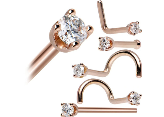 ODM 18k Rose Gold Nose Ring, เข็มเจาะจมูกด้วยเพชรธรรมชาติ 1.5-2.5 มม
