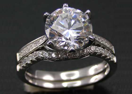 1PCS แหวนเพชรเจียระไนทรงกลม 1.25CT, ชุดแหวนทองคำขาว 18k สำหรับผู้หญิง