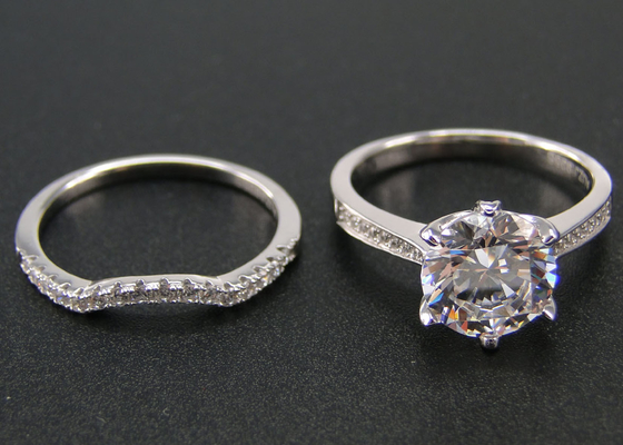 1PCS แหวนเพชรเจียระไนทรงกลม 1.25CT, ชุดแหวนทองคำขาว 18k สำหรับผู้หญิง