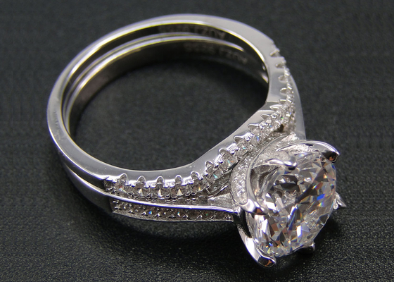 1PCS แหวนเพชรเจียระไนทรงกลม 1.25CT, ชุดแหวนทองคำขาว 18k สำหรับผู้หญิง