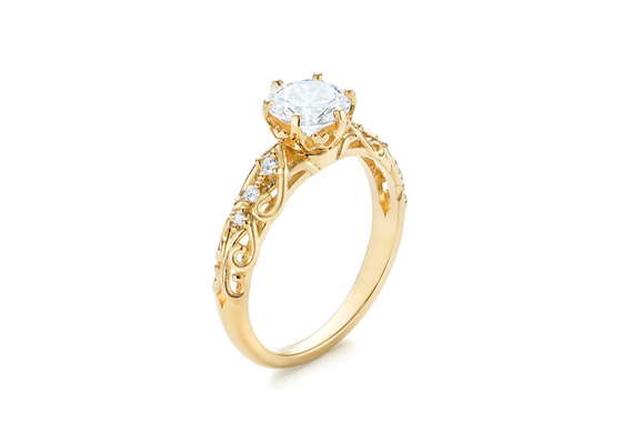 แหวนเพชรพลอยแท้สีเหลืองทอง 14K สไตล์วินเทจ 6.5 มม. ขนาด OEM