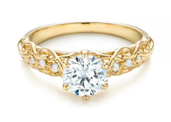 แหวนเพชรพลอยแท้สีเหลืองทอง 14K สไตล์วินเทจ 6.5 มม. ขนาด OEM