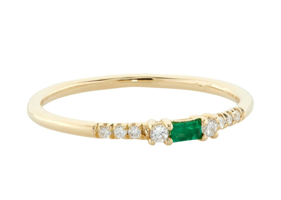 4×6mm Baguette Cut Emerald Ring, 14k Yellow Gold Emerald Ring Fashion Style