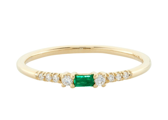 4×6mm Baguette Cut Emerald Ring, 14k Yellow Gold Emerald Ring Fashion Style