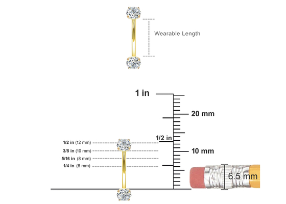 แหวนเพชรเจาะร่างกายทองคำ 16g ขนาด 10 มม. 8 มม. สำหรับปุ่มท้อง