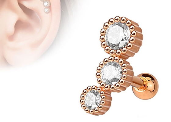 ต่างหูเครื่องประดับเจาะร่างกายทองคำปลอดเชื้อสำหรับกระดูกอ่อน Tragus Dia 3 × 3mm ODM