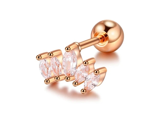 16g มงกุฎรูปร่างทองเจาะร่างกายเครื่องประดับต่างหูความยาว 6 มม. พร้อม Mq Diamond