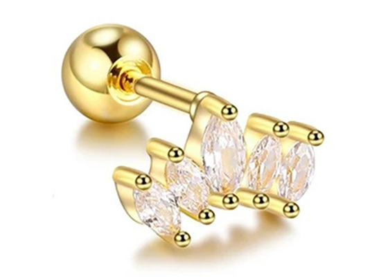 16g มงกุฎรูปร่างทองเจาะร่างกายเครื่องประดับต่างหูความยาว 6 มม. พร้อม Mq Diamond