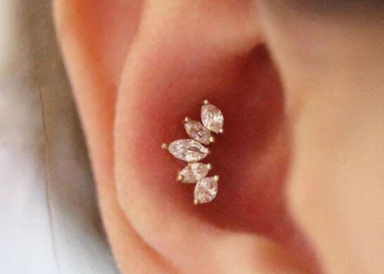 16g มงกุฎรูปร่างทองเจาะร่างกายเครื่องประดับต่างหูความยาว 6 มม. พร้อม Mq Diamond