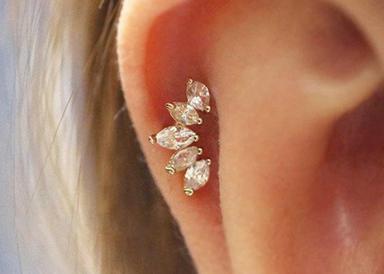 16g มงกุฎรูปร่างทองเจาะร่างกายเครื่องประดับต่างหูความยาว 6 มม. พร้อม Mq Diamond