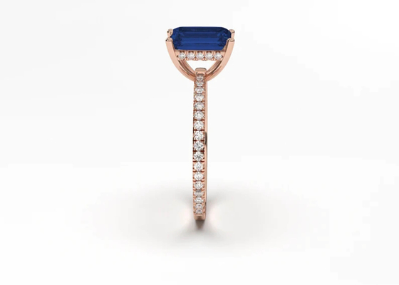 แหวนเพชรพลอยบลูแซฟไฟร์แท้ มรกต เจียระไน 8×6mm Size