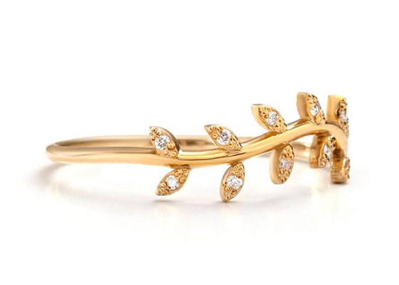 แหวนเพชรแถวมะกอกทอง 14K ทรงกลม 1.2 มม. Size
