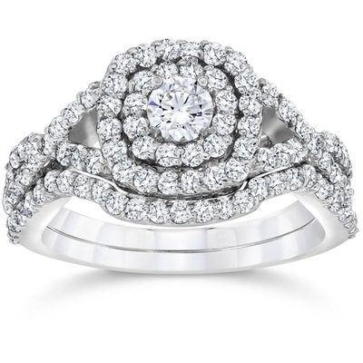 43PCS 0.43ct แหวนหมั้นเพชรแต่งงานสีขาว 18K ทองคำขาว ODM