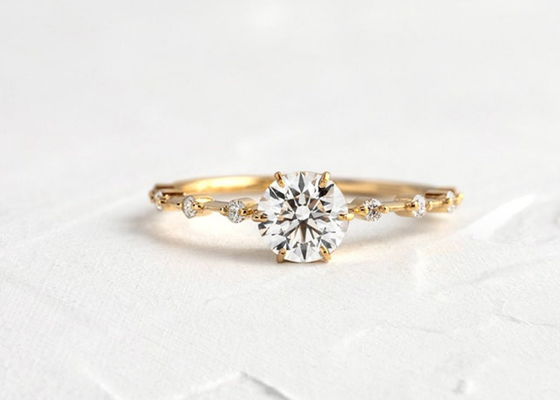 แหวนเพชร Moissanite 1.0 กะรัต, แหวนหมั้นทรงกลม 6.5 มม. ODM