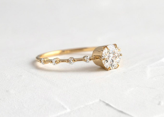 แหวนเพชร Moissanite 1.0 กะรัต, แหวนหมั้นทรงกลม 6.5 มม. ODM