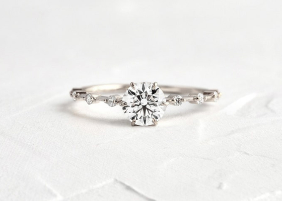 แหวนเพชร Moissanite 1.0 กะรัต, แหวนหมั้นทรงกลม 6.5 มม. ODM