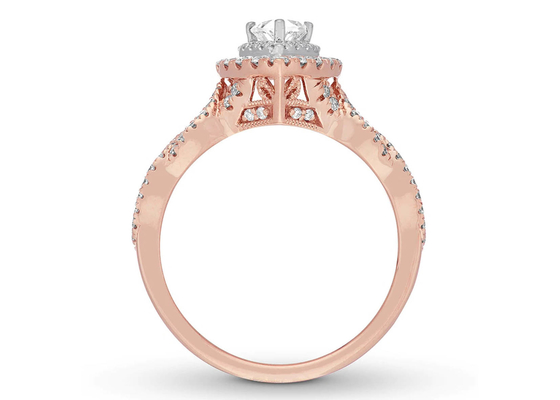 7ct 8ct 18K Rose Gold Ring, แหวนหมั้นและแหวนแต่งงาน 7.0mm Pear Cut