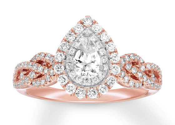 7ct 8ct 18K Rose Gold Ring, แหวนหมั้นและแหวนแต่งงาน 7.0mm Pear Cut