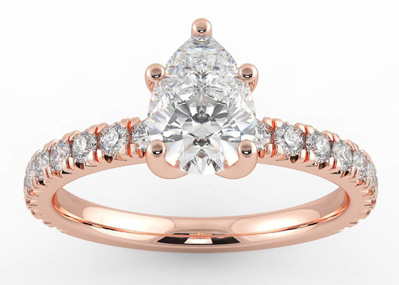 งานแต่งงาน18K Rose Gold Ring Pear Cut 0.80ct DGC Certificate ODM