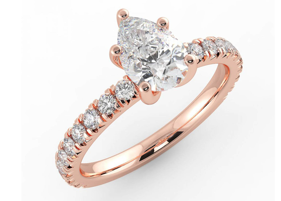 งานแต่งงาน18K Rose Gold Ring Pear Cut 0.80ct DGC Certificate ODM