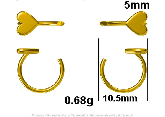 Huggie Hoop ต่างหูทอง 9K รูปหัวใจจิ๋ว Dia ด้านใน 8mm ด้านนอก 10.5mm