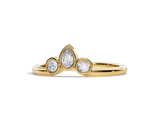 แหวนแต่งงานรูปตัววี 0.4CT V พร้อมแหวนหมั้น, แหวนเพชรวางซ้อนกันได้ 2 มม. OEM