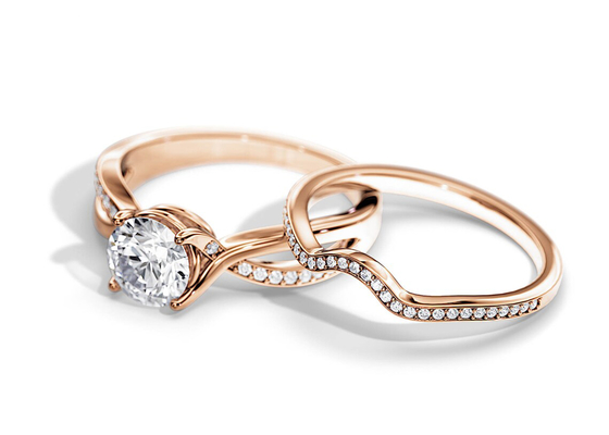 แหวนหมั้น Moissanite กุหลาบทอง 1.25 กะรัต VS1 SI1 SI2 สีเฉลี่ย