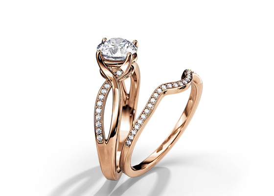 แหวนหมั้น Moissanite กุหลาบทอง 1.25 กะรัต VS1 SI1 SI2 สีเฉลี่ย