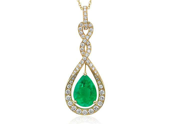 สร้อยคอทองคำ 14K Pear Cut พร้อมเพชรมรกตสีเขียวธรรมชาติขนาด 6 × 8MM