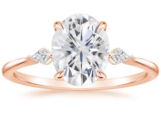 10K Rose Gold Oval Moissanite แหวนหมั้น Dia OV7 × 9mm 2.1ct