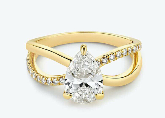 แหวนทองคำแท้ 9k Pear Cut พร้อม Lab Diamond RD 6×9mm Dimension
