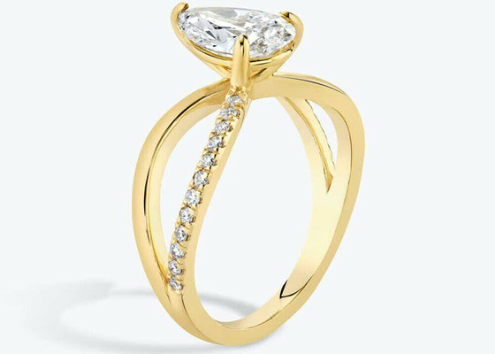 แหวนทองคำแท้ 9k Pear Cut พร้อม Lab Diamond RD 6×9mm Dimension