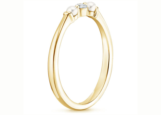 แหวนแต่งงานมุกและเพชรสีเหลืองทอง 14K ขนาด 2 มม. ODM