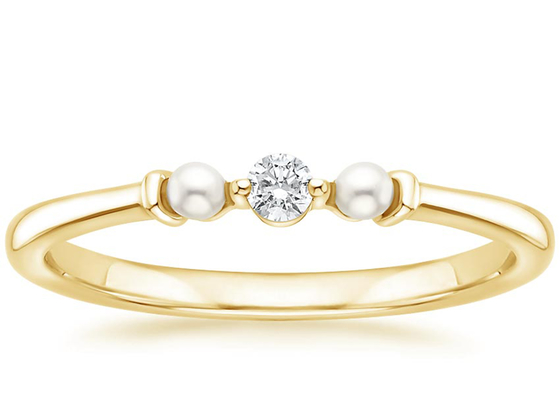 แหวนแต่งงานมุกและเพชรสีเหลืองทอง 14K ขนาด 2 มม. ODM