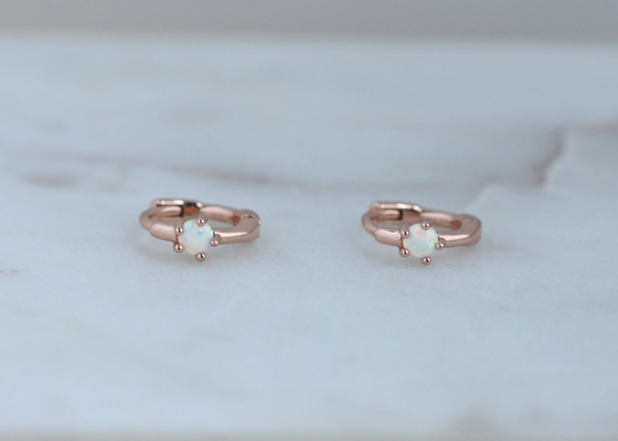 Dia 10mm Gold Opal Huggie Earrings 1.5mm Width For Anniversary
