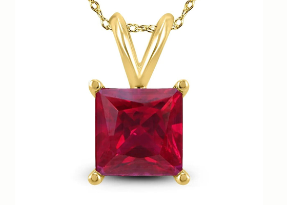 สร้อยคอทองคำ 14K ขนาด 7 × 7 มม. พร้อมจี้ทับทิม 2 กะรัตสำหรับหมั้น