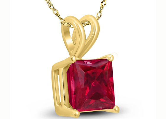 สร้อยคอทองคำ 14K ขนาด 7 × 7 มม. พร้อมจี้ทับทิม 2 กะรัตสำหรับหมั้น