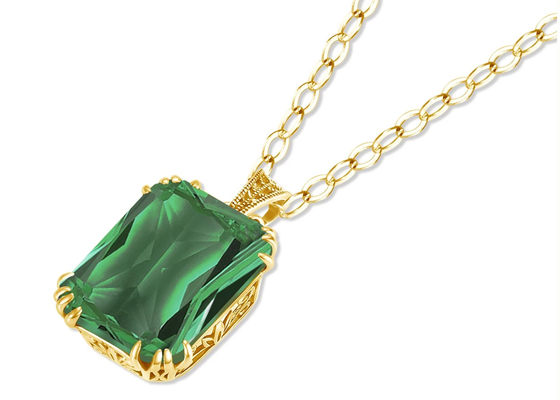 สร้อยคอทอง 14K วินเทจ 2.67ct 8×10mm พร้อมจี้มรกตธรรมชาติ
