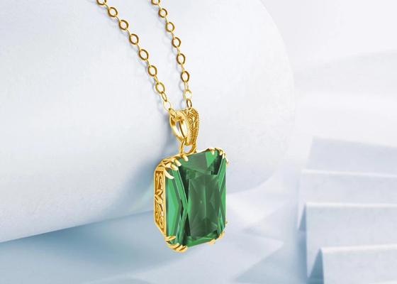 สร้อยคอทอง 14K วินเทจ 2.67ct 8×10mm พร้อมจี้มรกตธรรมชาติ
